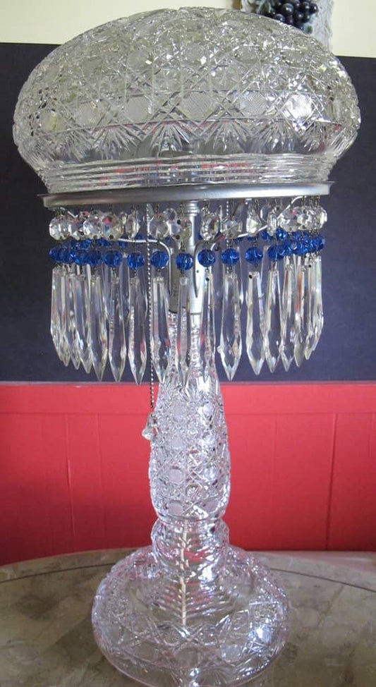 Cut Glass 22" crystal lamp 2 part Antique ABP auction