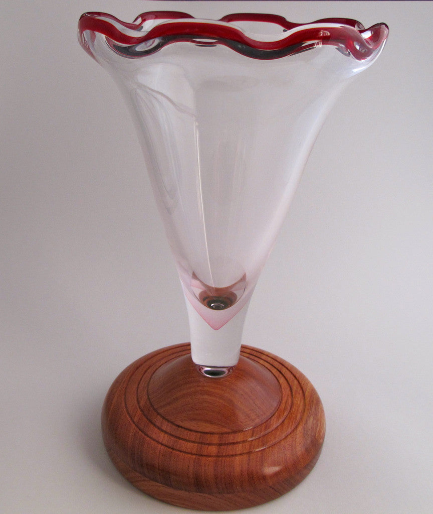 Unique glass vase on wooden stand - O'Rourke crystal awards & gifts abp cut glass