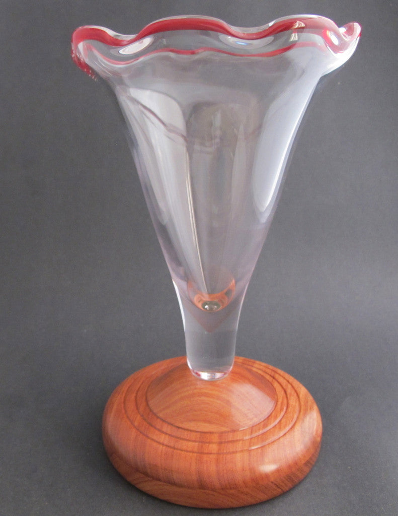Unique glass vase on wooden stand - O'Rourke crystal awards & gifts abp cut glass