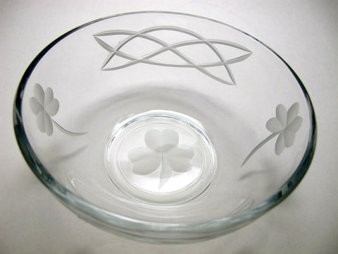 Hand cut glass celtic and shamrock sm. bowl - O'Rourke crystal awards & gifts abp cut glass