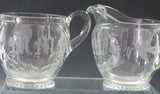 Cut Glass sugar and creamer, etched with initials MMM and bird - O'Rourke crystal awards & gifts abp cut glass