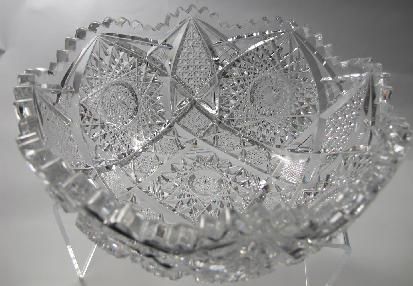 American Brilliant Period Cut Glass  ABP  Antique 8" bowl Made in USA - O'Rourke crystal awards & gifts abp cut glass