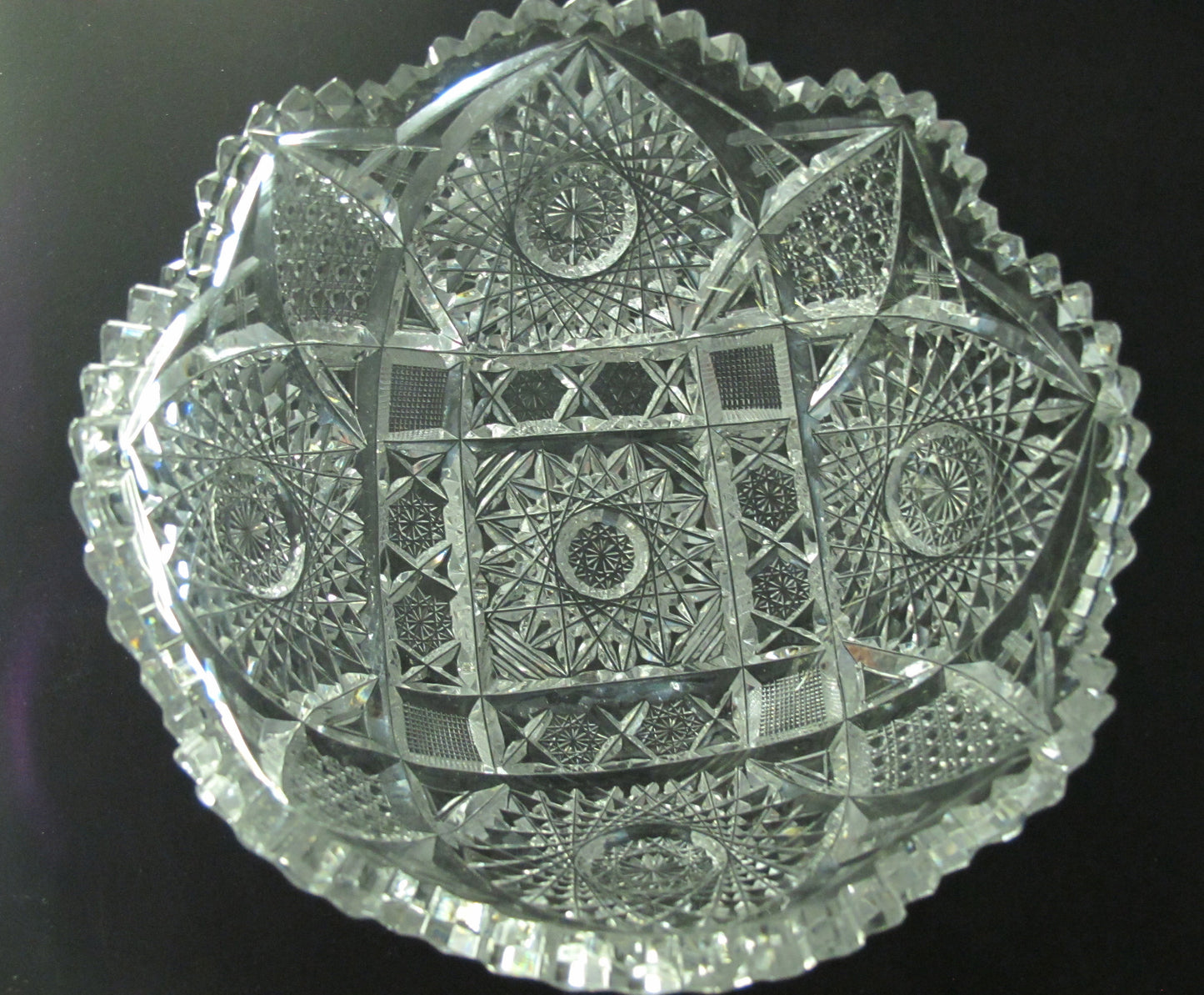 American Brilliant Period Cut Glass  ABP  Antique 8" bowl Made in USA - O'Rourke crystal awards & gifts abp cut glass