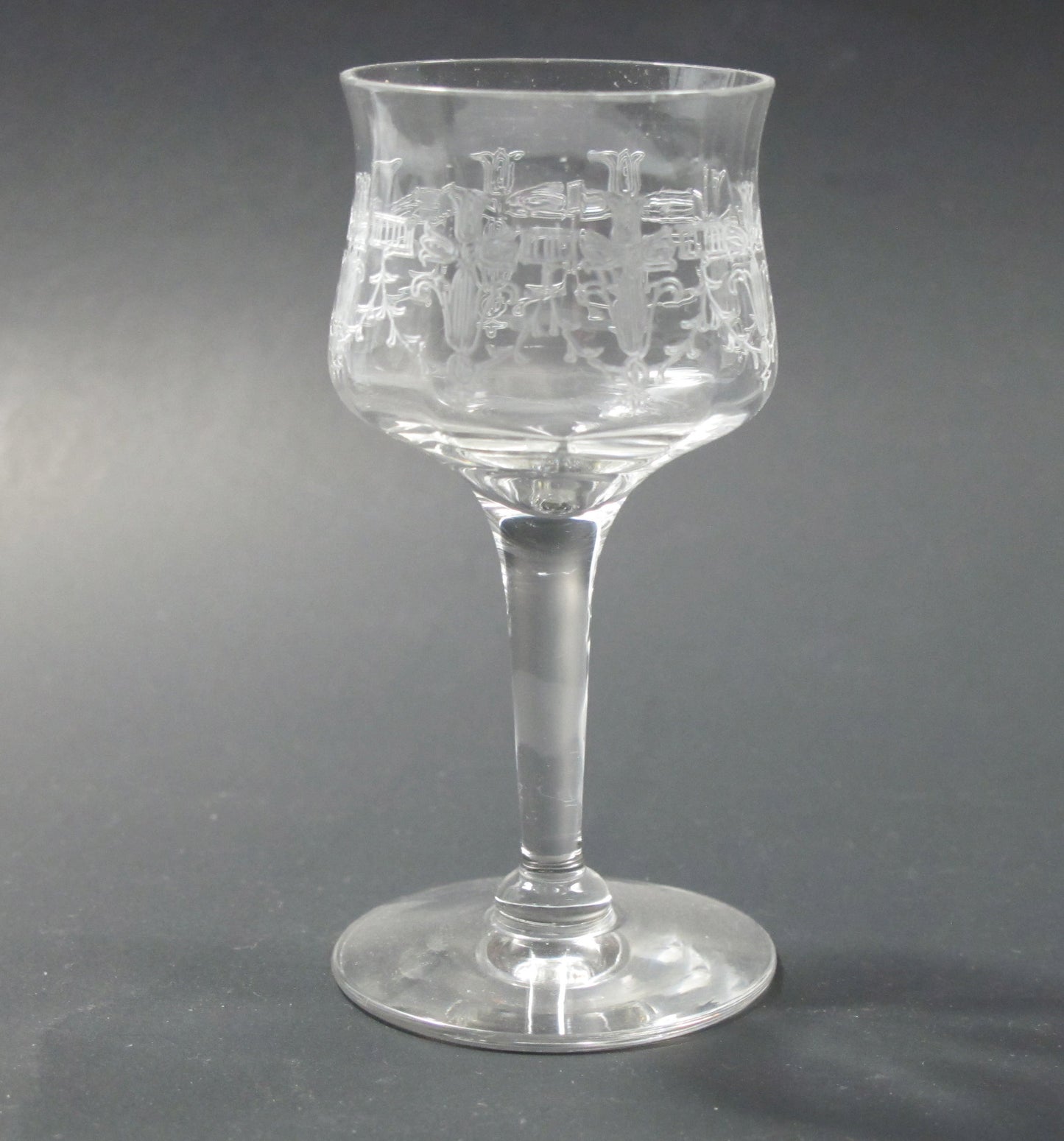 Needle etched  liquor Glass Antique hand blown - O'Rourke crystal awards & gifts abp cut glass
