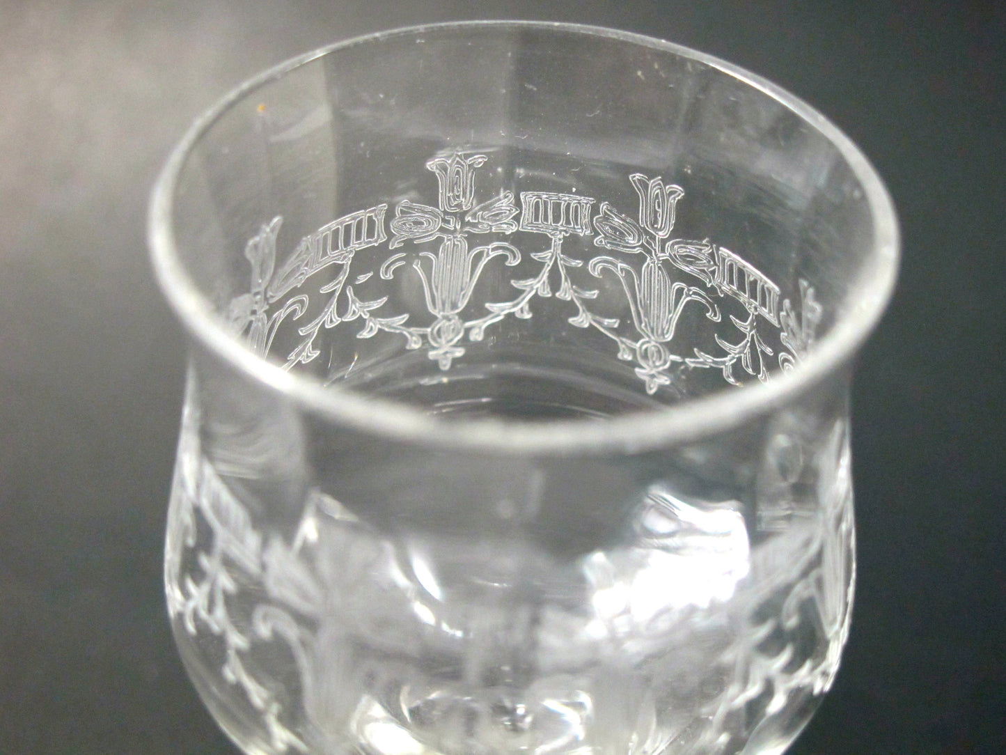 Needle etched  liquor Glass Antique hand blown - O'Rourke crystal awards & gifts abp cut glass