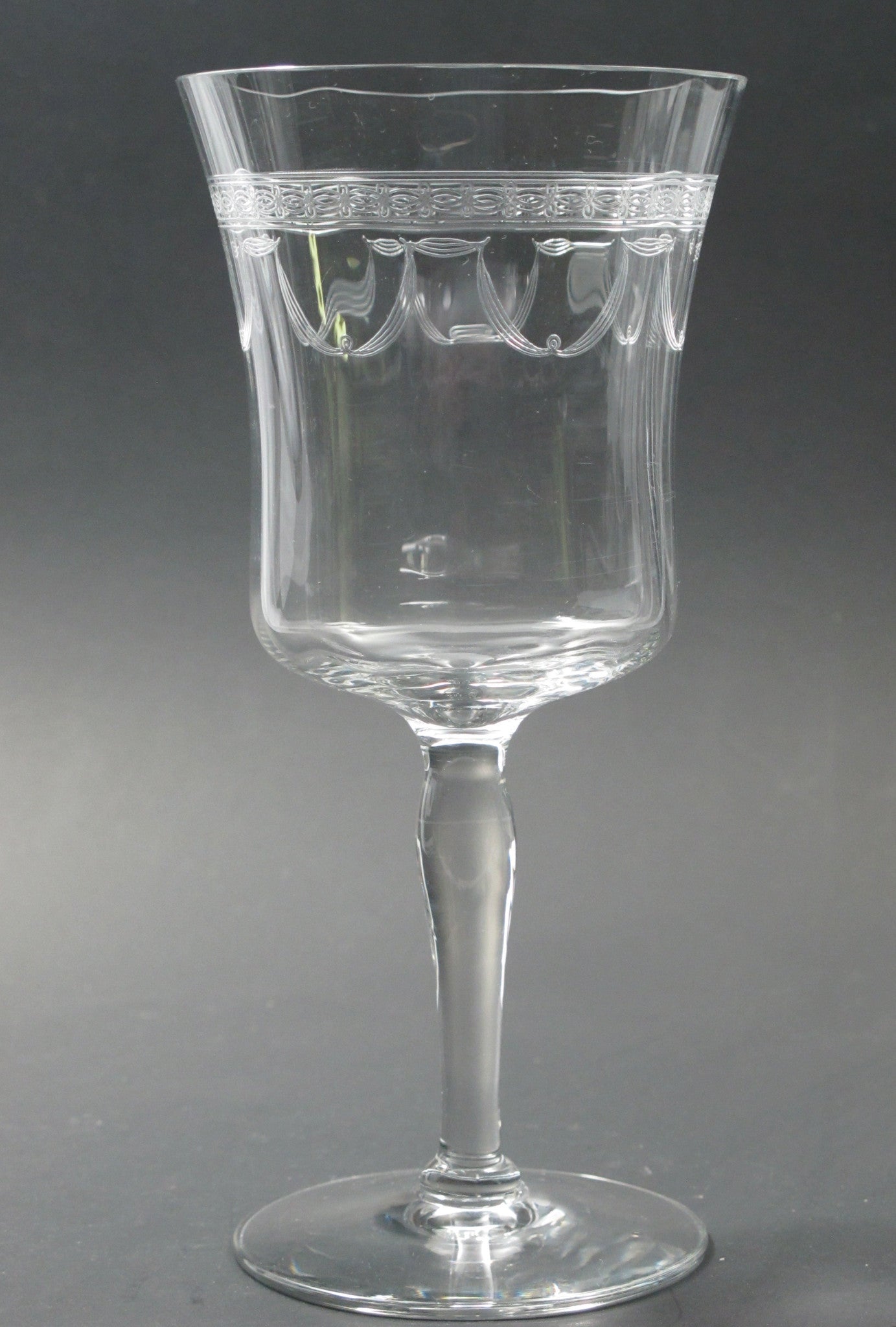 Needle etched glass goblet stemware Bryce ?  antique - O'Rourke crystal awards & gifts abp cut glass