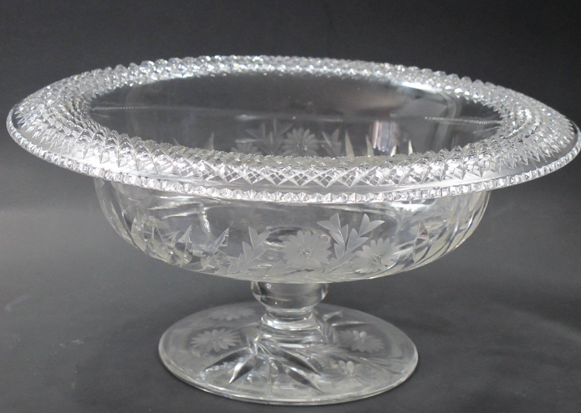 Hand cut Wheel glass rolled out 12" Pedestal bowl - O'Rourke crystal awards & gifts abp cut glass