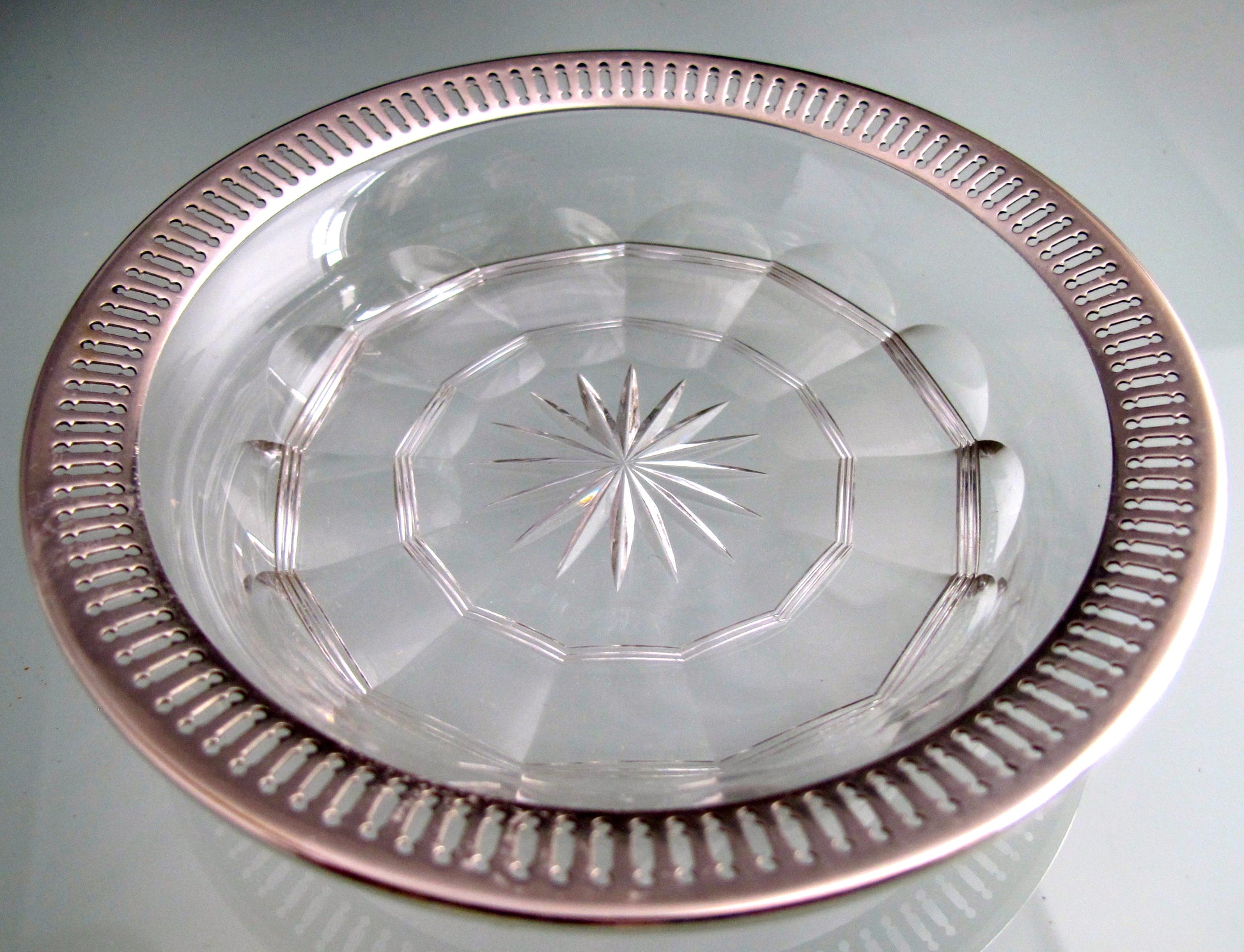 Sterling silver rim Cut Glass dish Antique - O'Rourke crystal awards & gifts abp cut glass