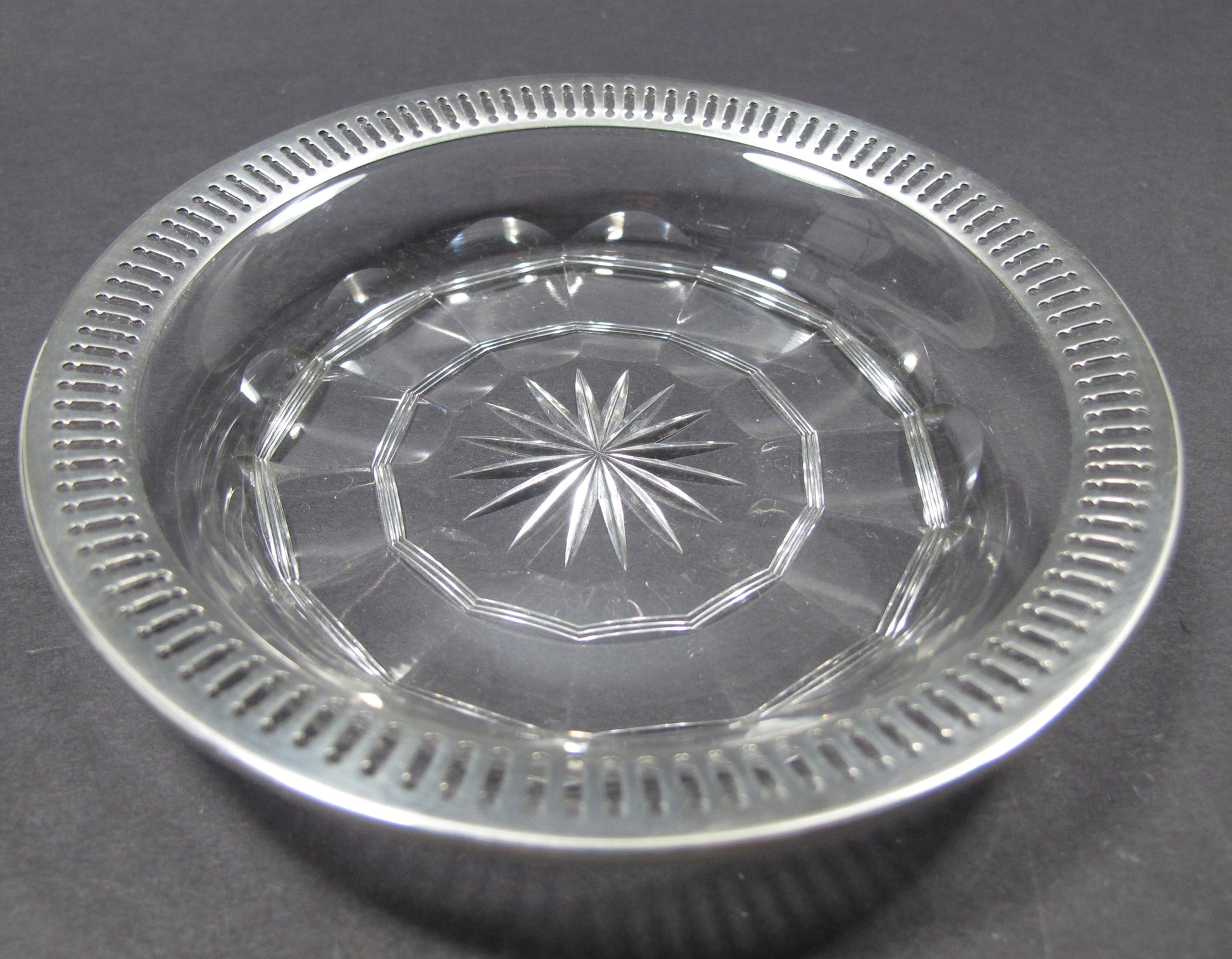 Sterling silver rim Cut Glass dish Antique - O'Rourke crystal awards & gifts abp cut glass