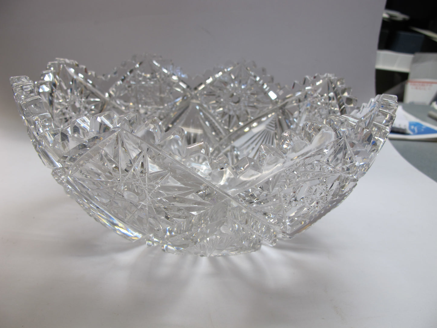 American Brilliant Period hand Cut Glass mouth blown bowl abp  10" - O'Rourke crystal awards & gifts abp cut glass