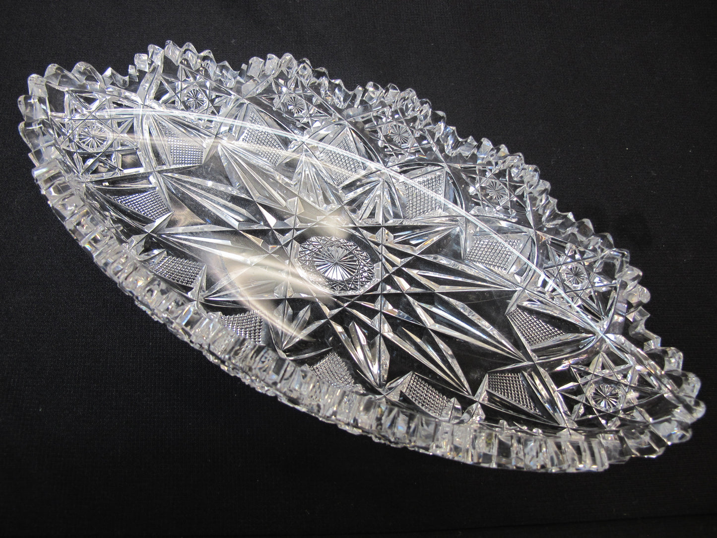 Signed Hawkes American Brilliant Period hand Cut mouth blown blank oval dish - O'Rourke crystal awards & gifts abp cut glass