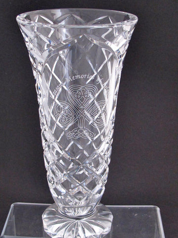 Hand cut 24% lead crystal celtic / shamrock vase St Patricks day gift glass - O'Rourke crystal awards & gifts abp cut glass