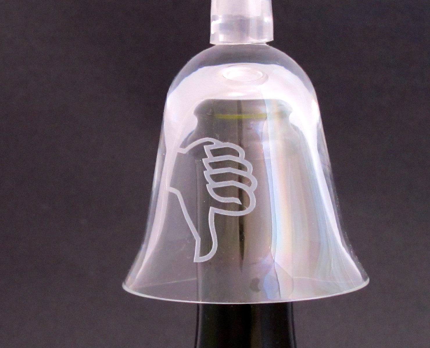Wine glass sample glass  stopper Thumbs up or down - O'Rourke crystal awards & gifts abp cut glass