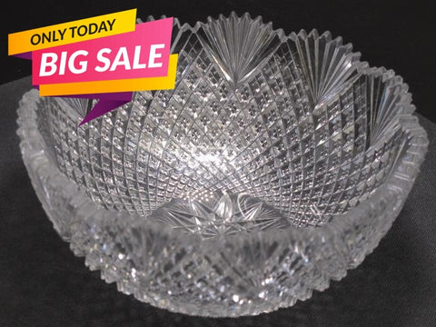 American Brilliant Period Hand Cut Glass bowl strawberry diamond fan abp