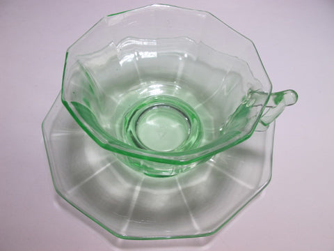 Green depression cup and saucer c