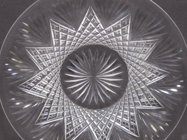 Cut Glass finger bowl + underplate strawberry diamond fan Antique crystal