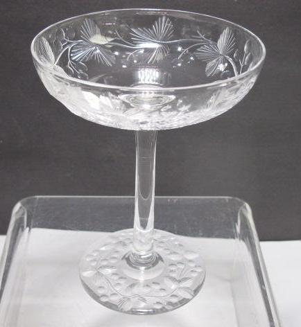 Hand Cut glass compote candy floral c25