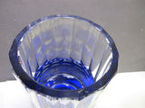 Hand Cut pannel Glass blue vase cut to clear