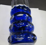 Hand Cut pannel Glass blue vase cut to clear