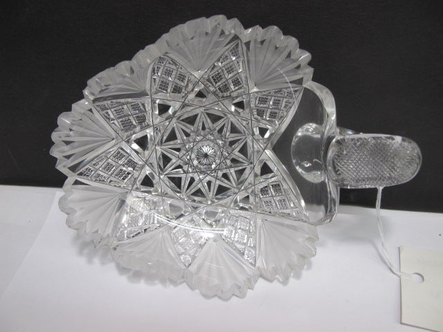 Cut Glass nappie Antique frosted fans 022