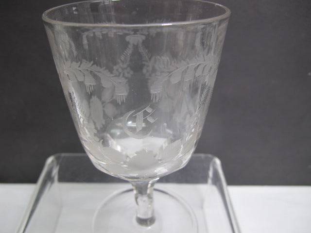 Cut glass goblet stemware HENDERSON copper wheel engraved floral