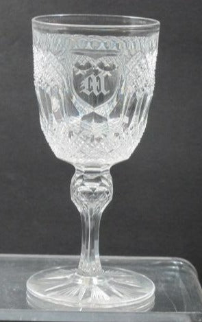 American Brilliant Period hand Cut Glass blown Strawberry diamond wine "M"