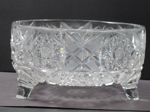 American Brilliant Period Hand Cut Glass Antique 3 legged bowl