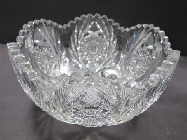 American Brilliant Period hand Cut Glass Antique 8"bowl ABP wreath