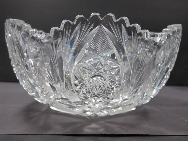 American Brilliant Period hand Cut Glass Antique 8"bowl ABP wreath