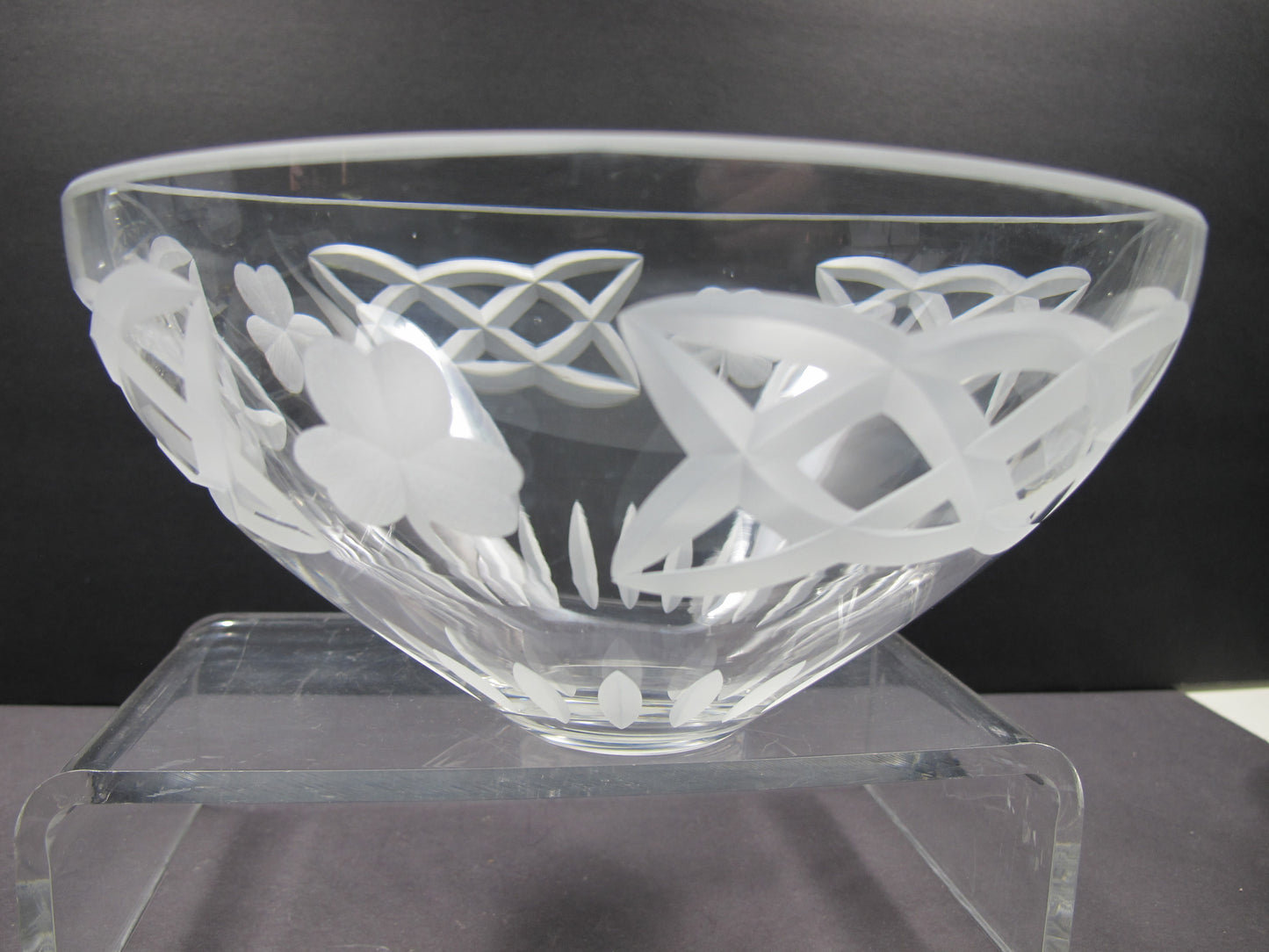 Hand cut glass bowl Celtic Shamrock pattern