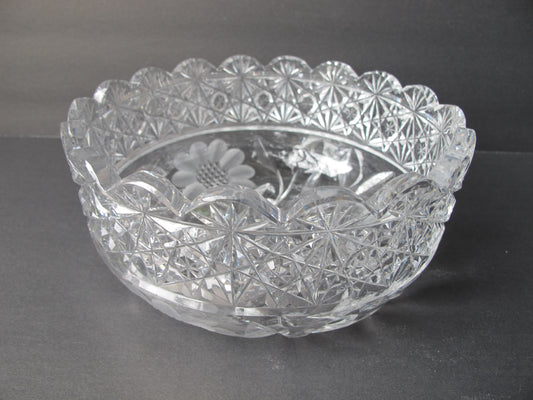 ABP cut glass oval bowl American + Floral