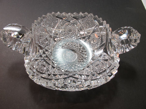 American Brilliant Period hand Cut Glass 2 handled dish