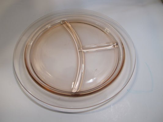 Pink Depression Glass 3 section dinner / lunch Plate vintage
