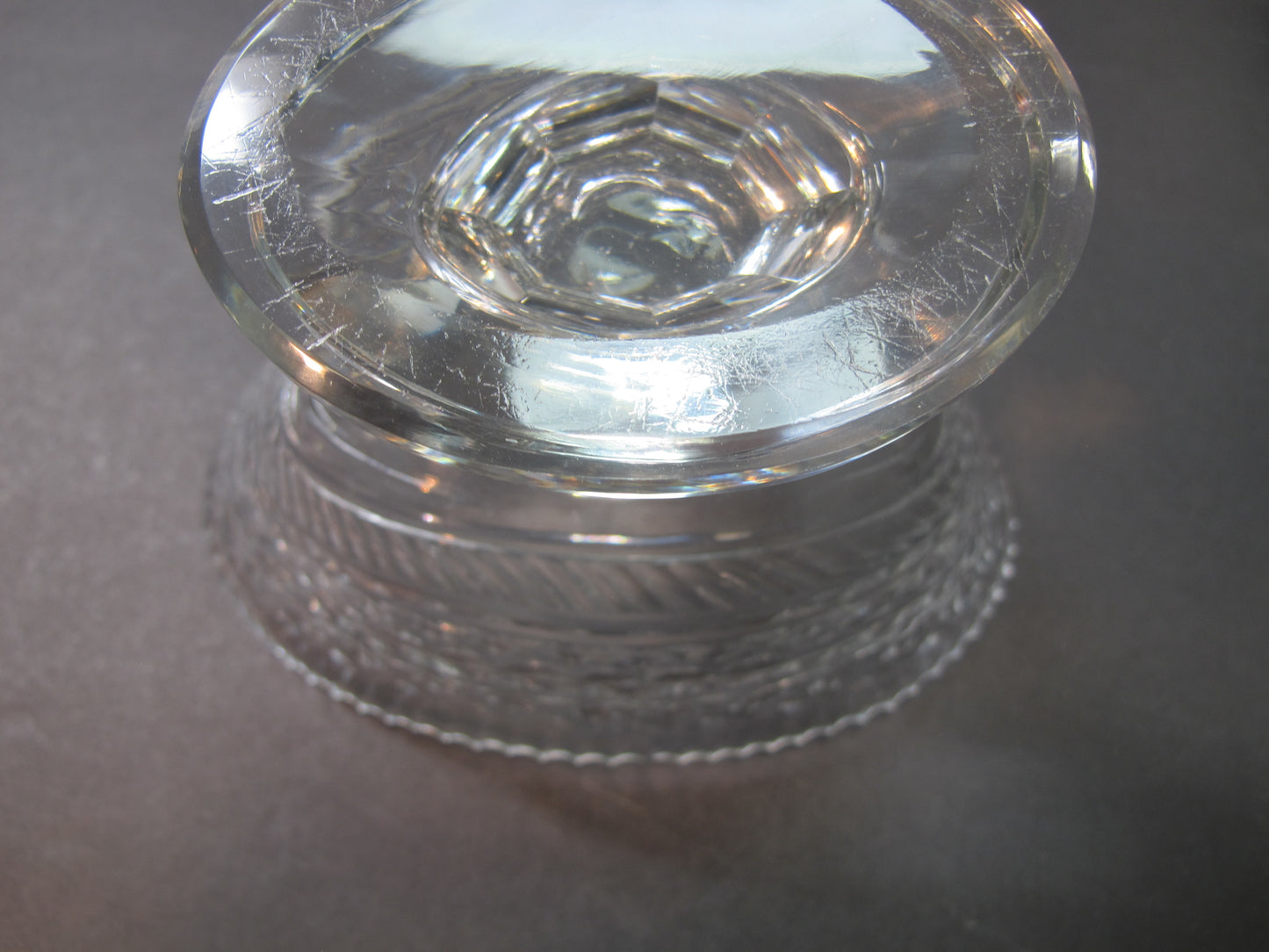 Hand Cut Glass pedestal oval dish Antique