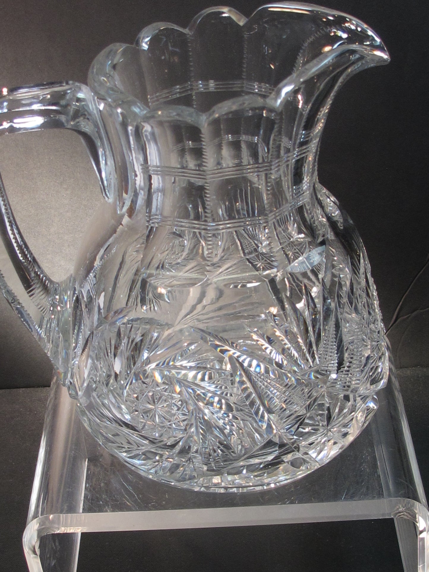 American Brilliant Period Cut Glass pitcher Antique 7 lbs