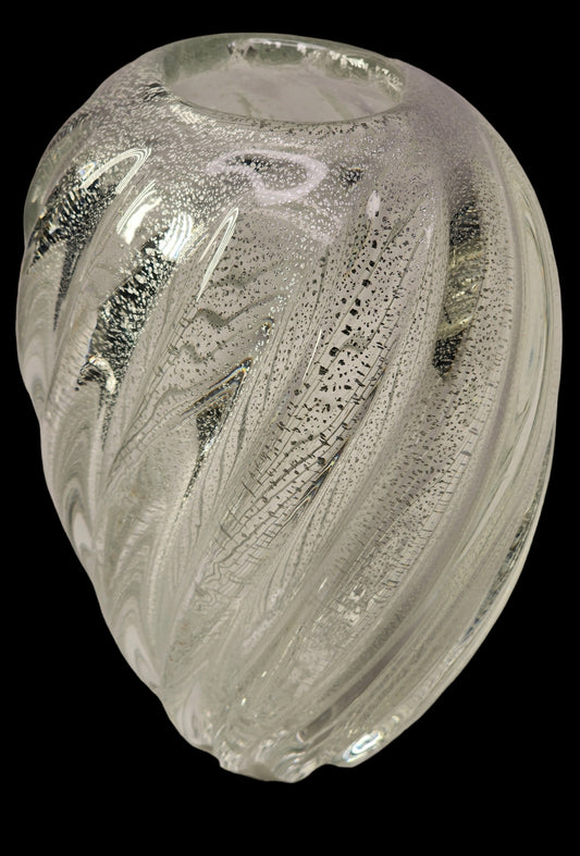 Ribbed silver spec blown art glass vase