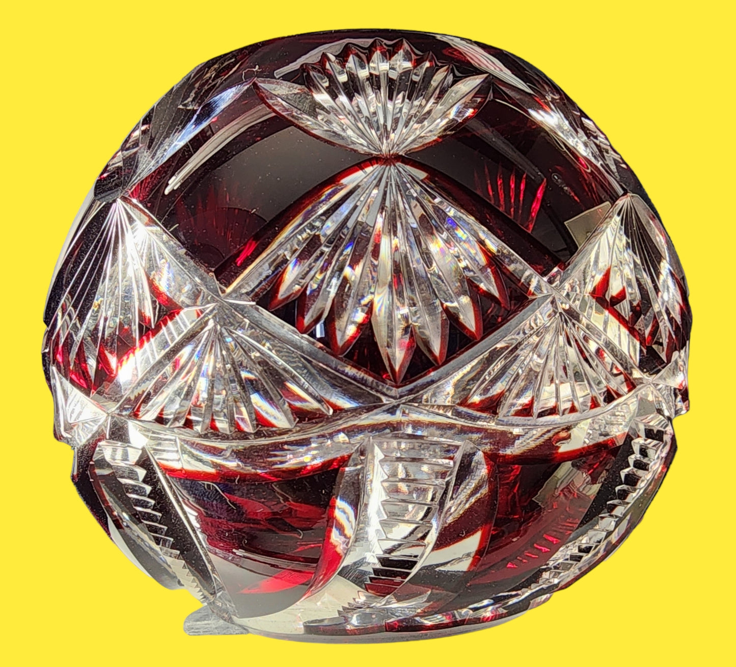 Hand cut to clear and hand polished cranberry bowl