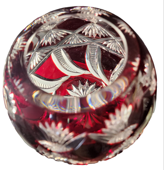 Hand cut to clear and hand polished cranberry bowl