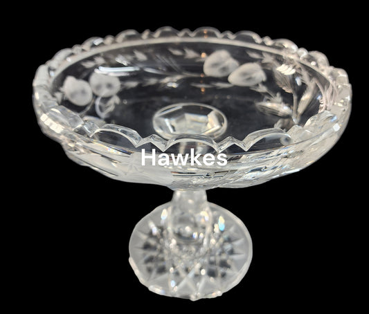 Signed Hawkes gravic fruit compote hand Cut Glass