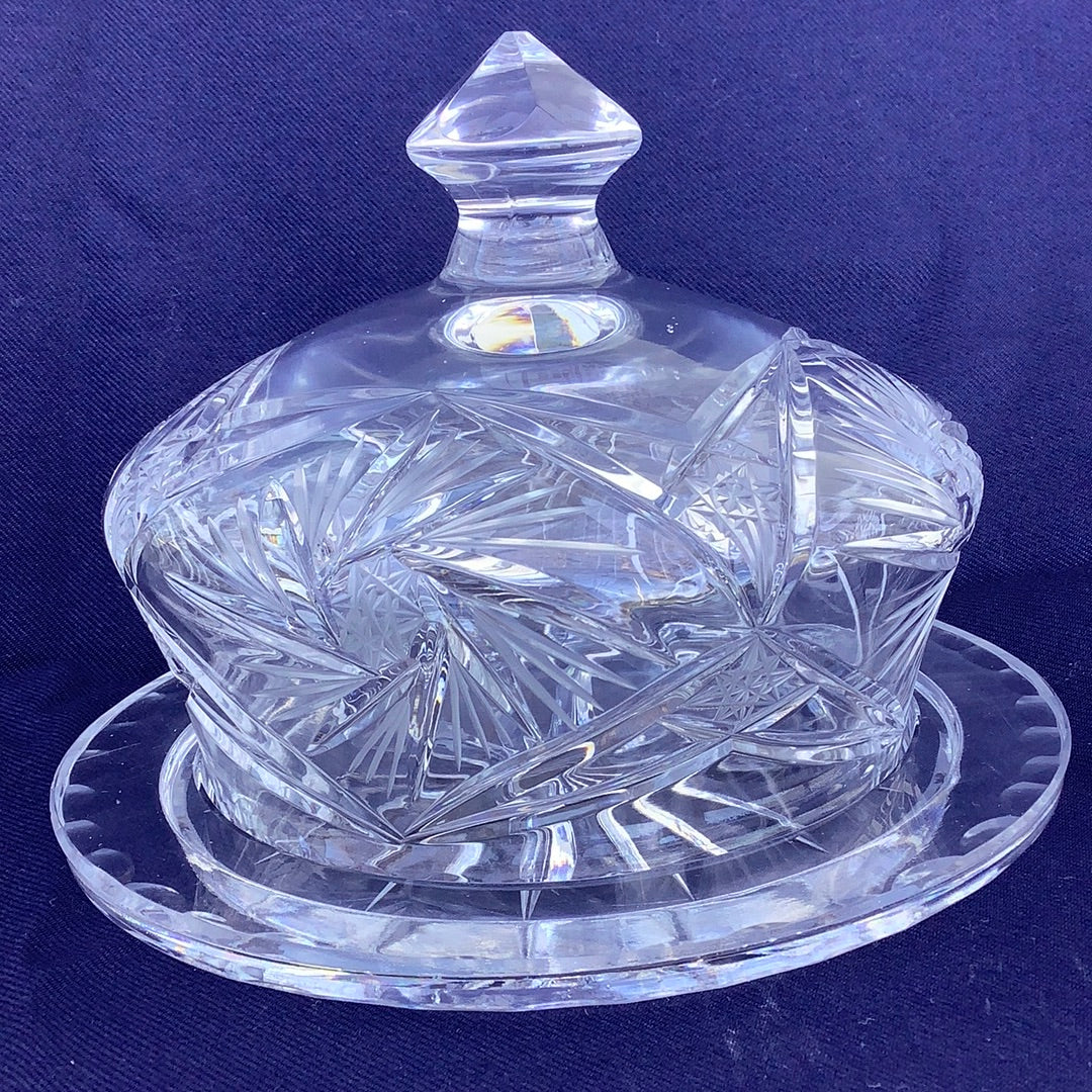 Covered butter dome with under Plate cut glass